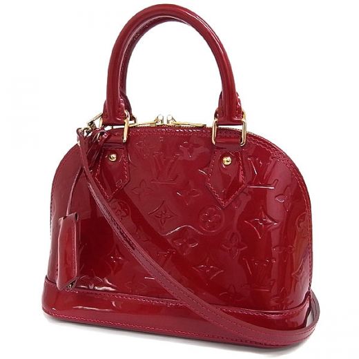 Good Reviews Louis Vuitton Alma Monogram Vernis Golden Double Zipper Red Enamel Womens Tote Bag 