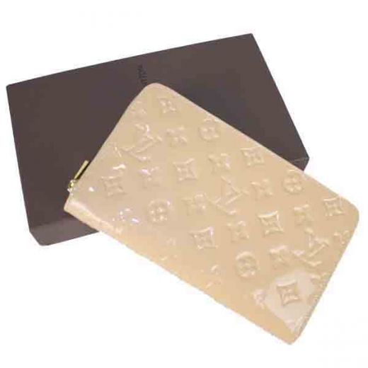Fashion & Simple Louis Vuitton Monogram Vernis Yellow Gold Zipper Apricot Patent Leather Wallet Ladies Accessory 