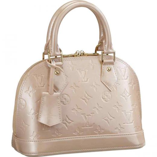 Classic Louis Vuitton Monogram Vernis Alma Pink Patent Leather Yellow Gold Zipper Tote Bag For Girls 