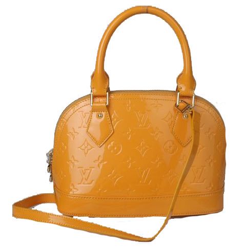 Top Sale Louis Vuitton Alma Monogram Vernis Archy Top Ladies Yellow Patent Leather Tote Bag 