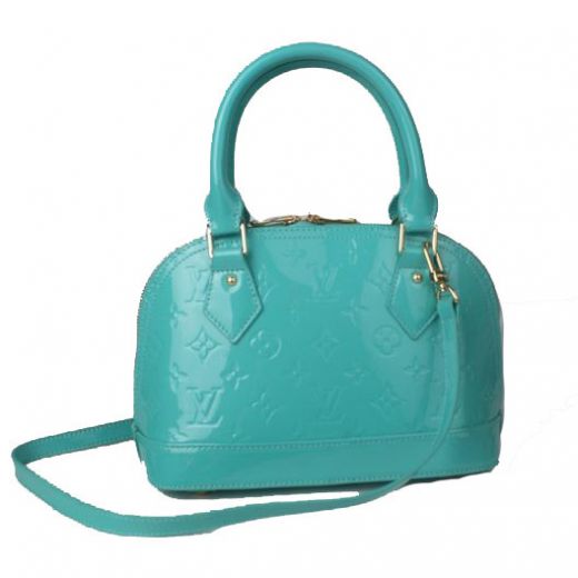 Cheapest Louis Vuitton Alma Silver Double Zipper Blue Monogram Vernis Leather Tote Bag For Ladies 