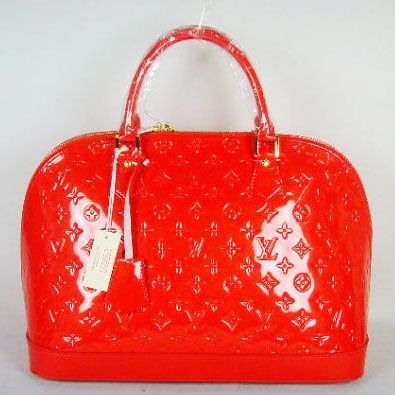 Top Sale Louis Vuitton Alma Orange Vernis Leather Yellow Gold Double Zipper Ladies Tote Bag Online 