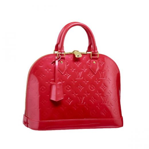 Best Quality Louis Vuitton Alma Toron Top Handles Red Vernis Leather Ladies Monogram Tote Bag 