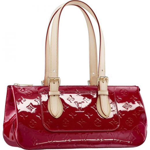 New Louis Vuitton Monogram Vernis Leather Beige Belt Shoulder Handles Ladies Long Red Tote Bag 