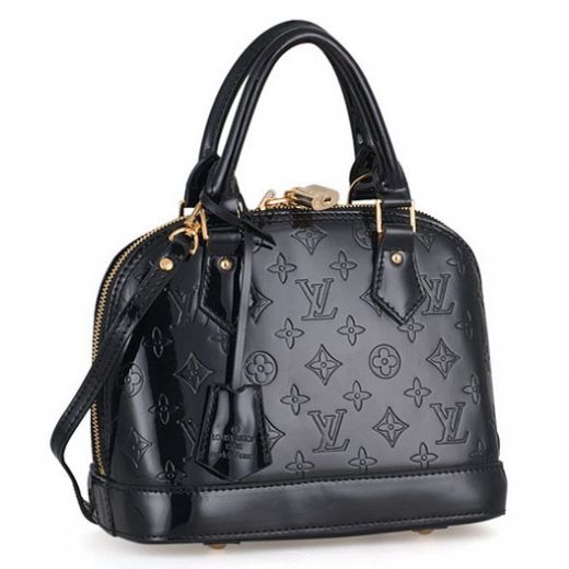 Good Quality Louis Vuitton Alma Monogram Vernis Leather Yellow Gold Pad-lock Black 2way Crossbody Bag 