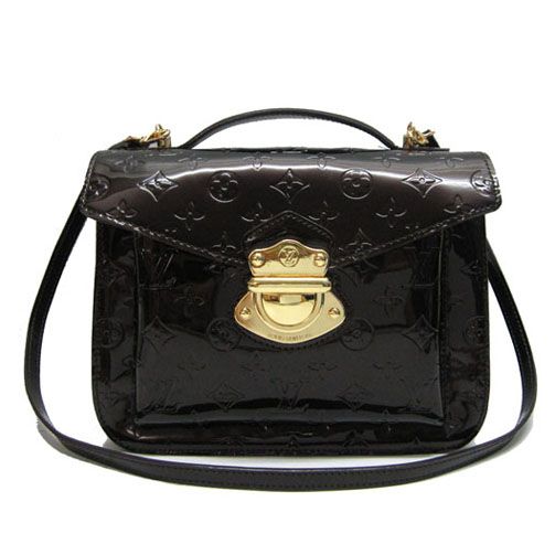Women's Hot Selling Louis Vuitton Vernis Yellow Gold Release Buckle Envelope-style Flap Womens Black Crossbody Bag