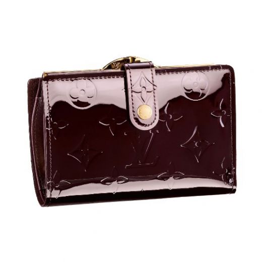 Vintage Louis Vuitton Grey Leather  Monogram Vernis Purple Card Bag Flip Design