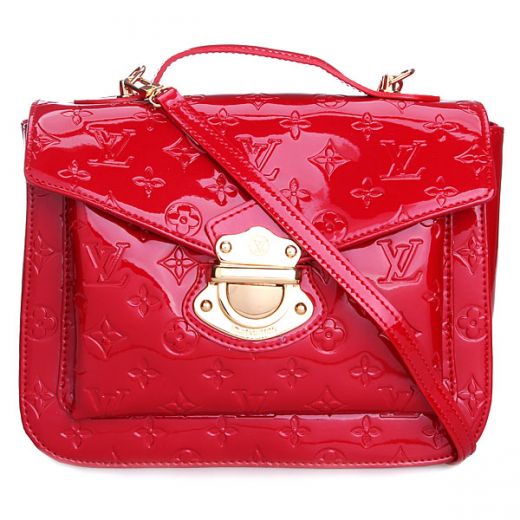 Louis Vuitton  Monogram Vernis Red Handlebars Office Women Flip-over Crossbody Bag  Australia Selling 