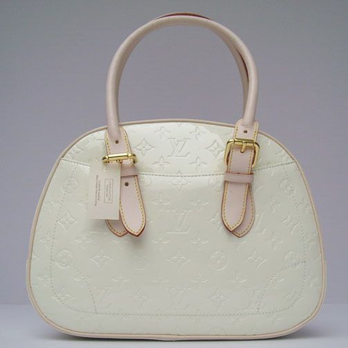  Louis Vuitton White Dual-Tote Small Monogram Vernis Bag  Business Women Gold Zipper