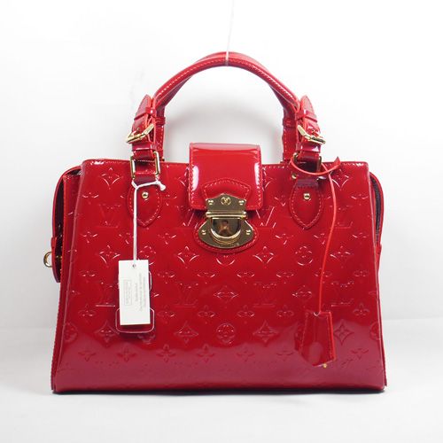 Spring Latest Louis Vuitton Monogram Vernis Three Compartments Females Red Enamel Leather Flap Tote Bag 