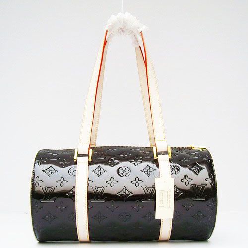 Graceful Louis Vuitton  Monogram Vernis Trendy Black-white tubular Traveling Bag Gold Hardware