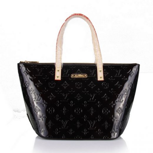 Chic Louis Vuitton Classy Monogram Vernis Black Tote Bag Fashion White Handlebars Style E-Shop UK