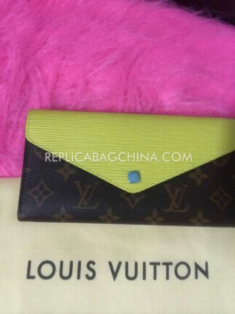 Fashion Louis Vuitton Lemon Envelope Style Flap Brown Monogram Womens Long Two-tone Long Wallet 
