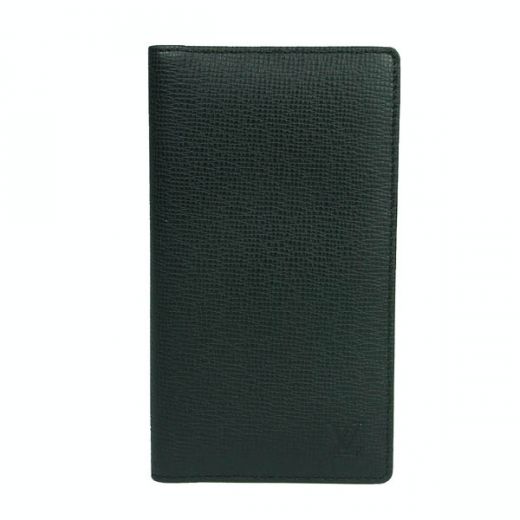 Louis Vuitton Taiga Retro Style High End Black Leather Long Folding Notecase For Mens