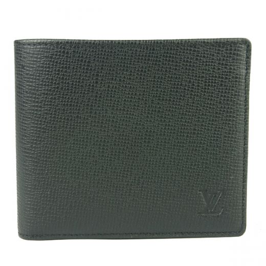 Louis Vuitton Taiga Simple Style Mens Black Cross Veins Short Bi-fold Leather Wallet Price List 