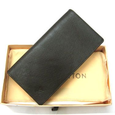Louis Vuitton Taiga Black Leather Mens 6 Cad Slots Long Bi-fold Wallet For Father's Day
