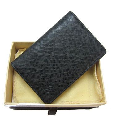 Top Sale Louis Vuitton Taiga Logo Detail Black Leather Short Bi-fold Mens Wallet Price Online