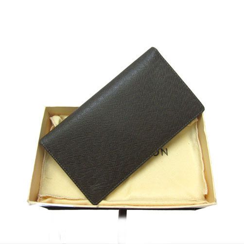 Men's Classic Louis Vuitton Taiga Black Leather LV Logo Pattern Bi-fold Long Wallet Online Shopping