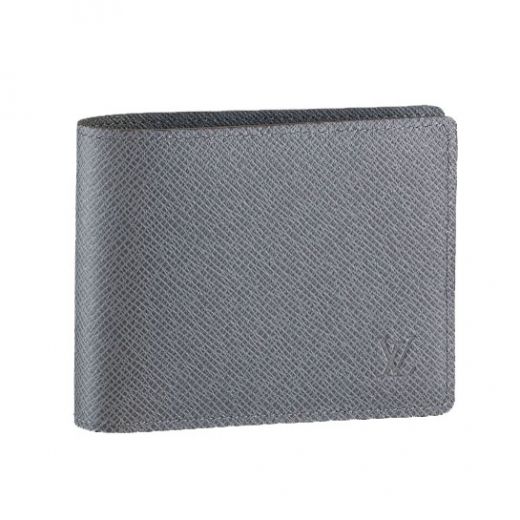 New Mens Luis Vuitton Taiga Logo Pattern Grey Cross Veins Bi-fold Wallet Price List Online