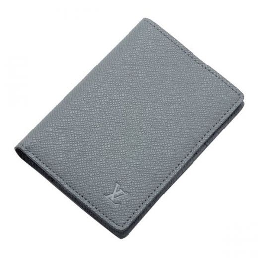 Men's Chic Louis Vuitton Taiga Logo Printing Grey Leather Bi-fold Short Wallet Price List 2019