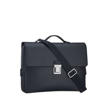 High Quality Louis Vuitton Taiga Silver Push Buckle Flat Single Top Handle Mens Black Leather Tote Bag 