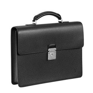 AAA Quality Louis Vuitton Taiga Top Handle Silver Buckle Mens Black Cow Leather Handbag 