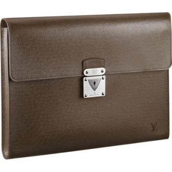 Men's Most Popular Louis Vuitton Taiga Minuto Silver Hardware Brown Leather Flap Briefcase 