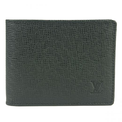 High End Louis Vuitton Taiga Leather Bi-fold Black Leather Mens Multiple Wallet In USA 