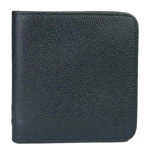 Louis Vuitton Taiga Good Quality Mens Short Silver Zipper Closure Black Cow Leather Bi-fold Wallet 