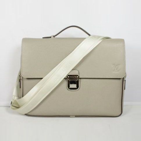 Louis Vuitton Taiga Canvas Shoulder Strap Silver Hardware Mens Khaki Leather Flap Briefcase In HK