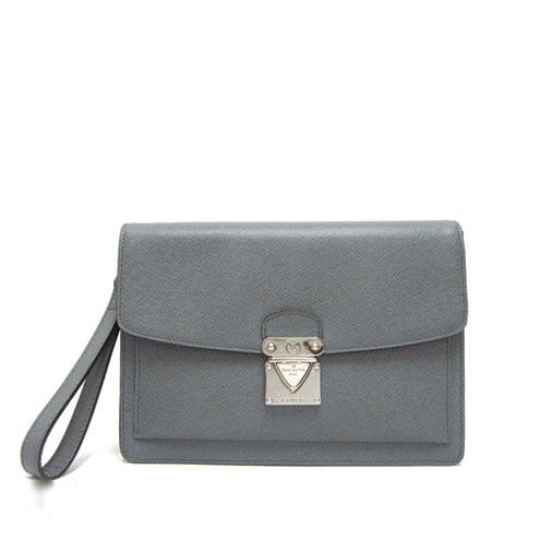 Office Style Louis Vuitton Taiga Grey Cow Leather Silver Push Lock Mens Flap Evening Bag 