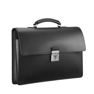 Top Style Louis Vuitton Taiga Single Top Handle Silver Buckle Mens Black Smooth Leather Flap Handbag