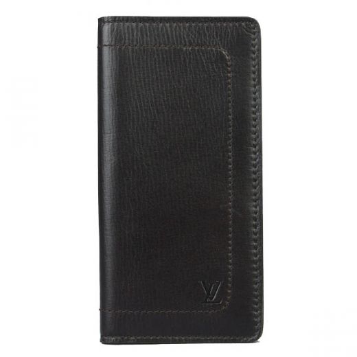 Simple Design Louis Vuitton Utah LV Logo Pattern Black Cow Leather Long Bi-fold Wallet For Mens 