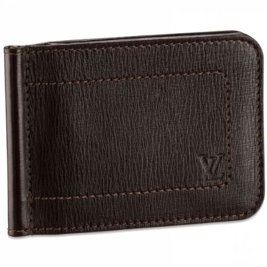 Louis Vuitton Utah High End Black Leather Money Clip Mens Bi-fold Wallet Short Purse Online 