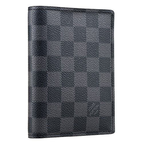 Good Quality Louis Vuitton Damier Three Card Slots Unisex Short Canvas Passport Cover Graphite Black/Grey