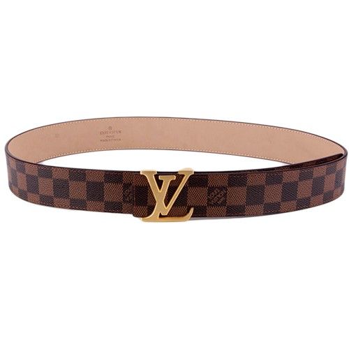 Best Quality Louis Vuitton Initiales LV Brass Buckle Brown Damier Pattern Mens Leather Clone Reversible Belt 