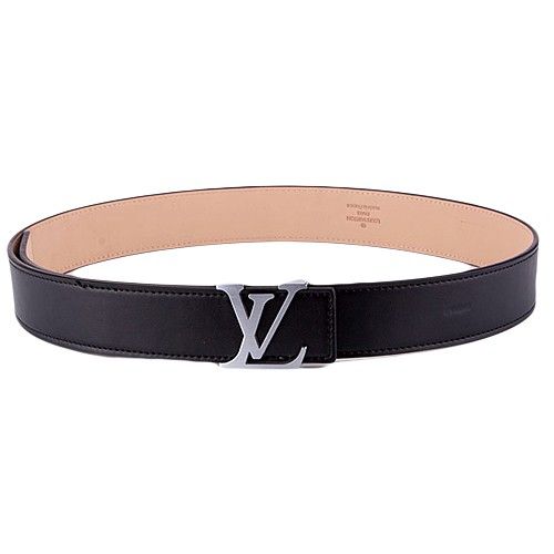 Best Price Louis Vuitton Silver Large Logo Pin Buckle Beige Side Male Black Leather Belt For Sale Online 