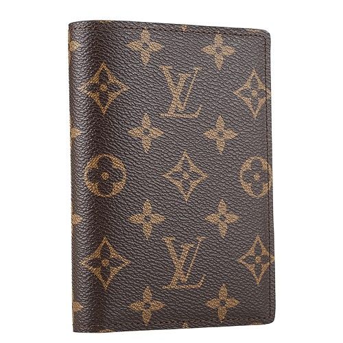 Unisex Simple Style Louis Vuitton Monogram Logo Pattern Short Design Brown Leather Passport Cover 