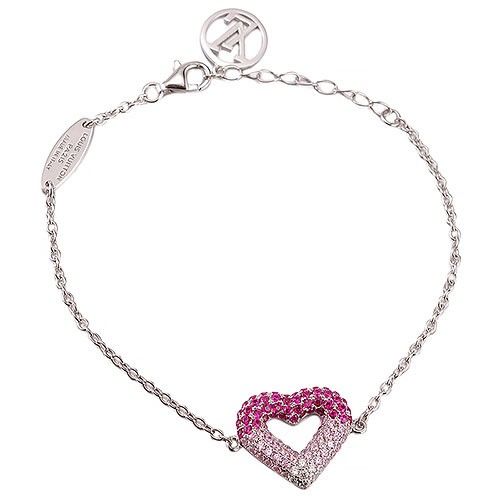 Knock-off High-end Quality Louis Vuitton Silver Chain Bracelet Heart Crystals Good Presents Free Delivery