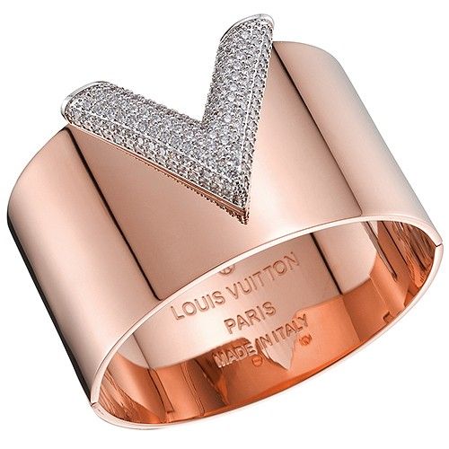 Top Sale Louis Vuitton Essential Rose Gold Silver V Diamonds Cuff Signature Womens Bracelet For Sale 