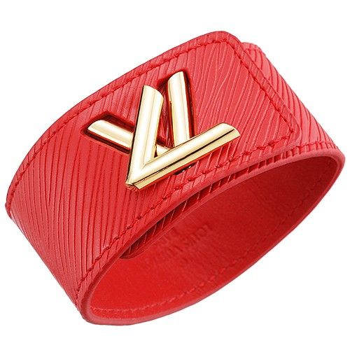 Louis Vuitton Initiales Classic Yellow Twist Gold LV-shaped Signature Ladies Red Epi Leather Clone Bracelet 