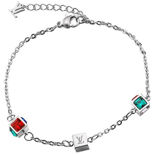 Louis Vuitton Vogue Gamble Silvery Bangle Red&Green&blue Crystals  For Her