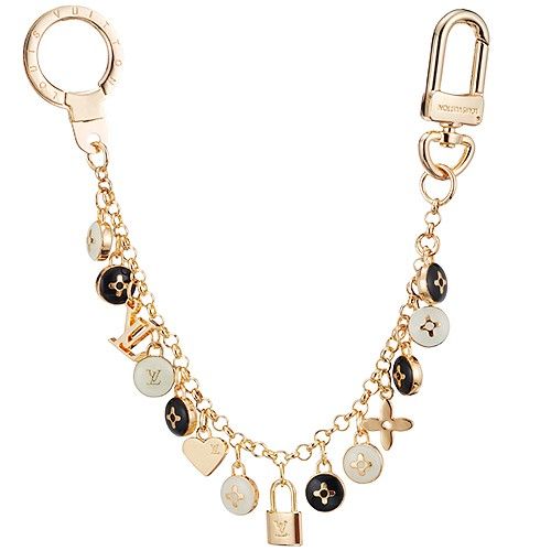 LV Black-white Monogram Chic Bag Charm Chain Gold Lock Pendant E-shop 