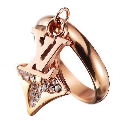 Luxurious Rose Gold LV Logo&star Pendant Female Ring With Exquisite Diamonds Hot Sale