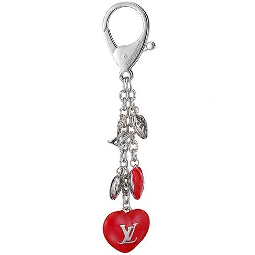 Louis Vuitton Monogram Red Heart Pendants Key Charm Silvery Decor Mother Gift Vogue