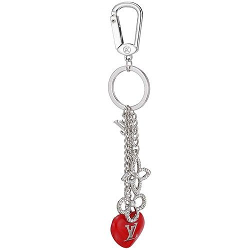 Louis Vuitton Diamond Monogram Red Heart Silvery Bag Charm USA Price Jewelry 