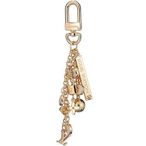 Louis Vuitton White Monogram Key Chain Gold Ball&Lock Decorations Copy America 