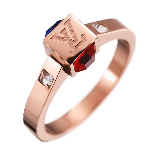 Louis Vuitton Logo Pattern Rose Gold-plated Ring Party Queen Dupe Price Malaysia Blue-Red Diamonds 