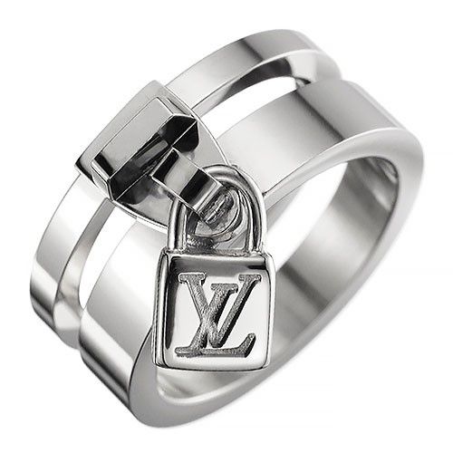 Louis Vuitton Logo-engraving Lock Pendant White Gold Wedding Ring Best Gift