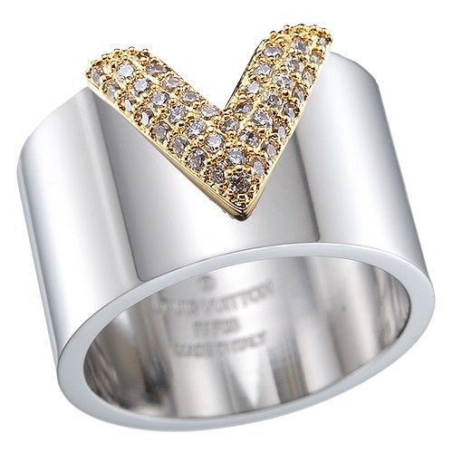 Louis Vuitton  Essential V  Diamond Engraved Silver Wide Ring Unisex Style Street Fashion Australia Outlet